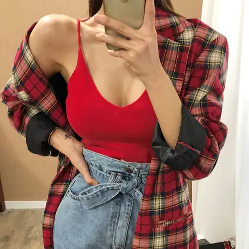 Red Low-Cut Slim Fit Women's Sweater Camisole