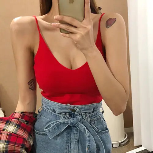 Red Low-Cut Slim Fit Women's Sweater Camisole