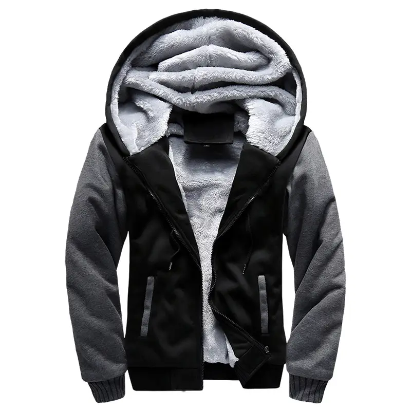 Men Hooded Sweatshirt Navy Grey Winter Warm Hooded Jacket