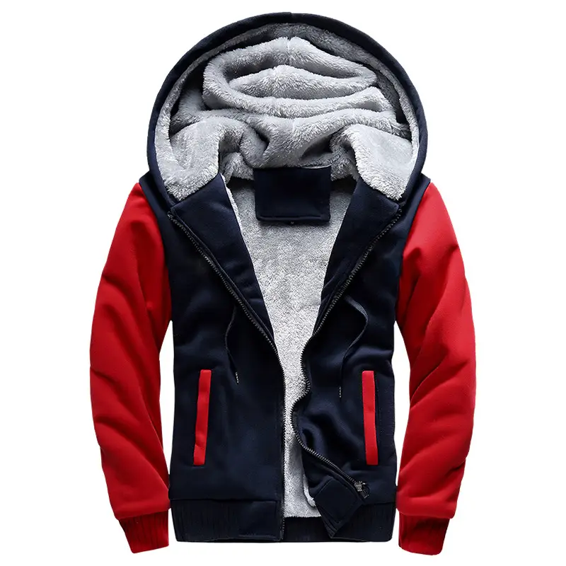 Men Hooded Sweatshirt Navy Grey Winter Warm Hooded Jacket