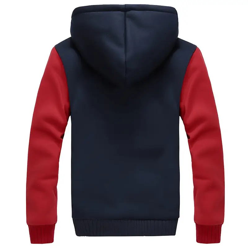 Men Hooded Sweatshirt Navy Grey Winter Warm Hooded Jacket