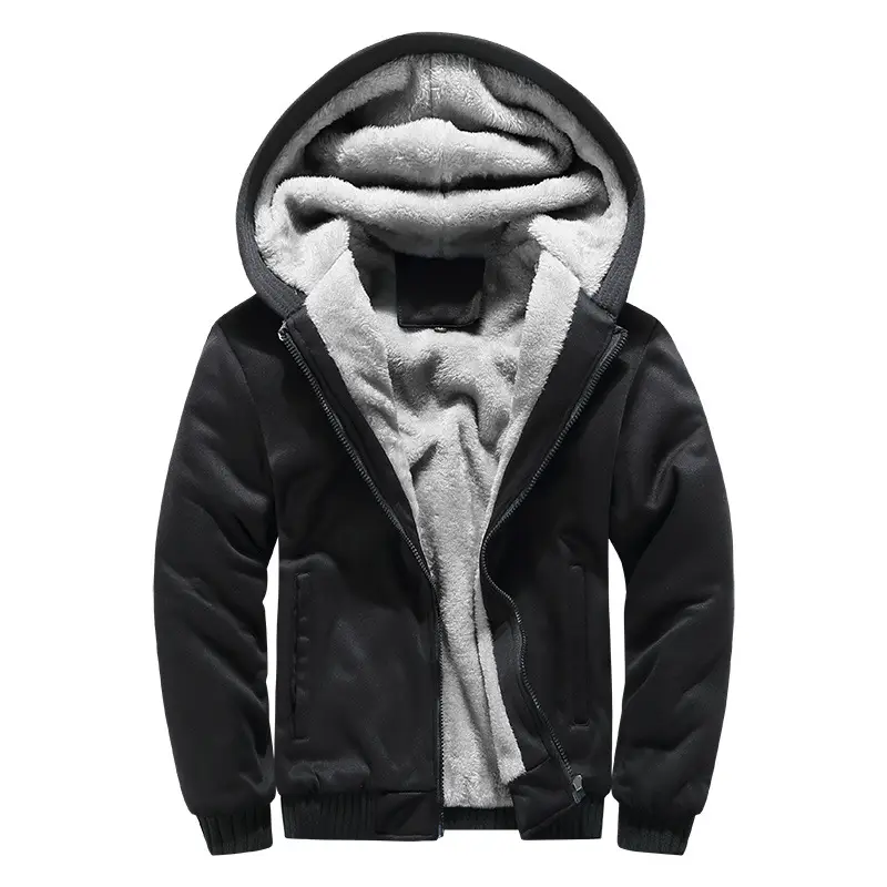 Men Hooded Sweatshirt Navy Grey Winter Warm Hooded Jacket