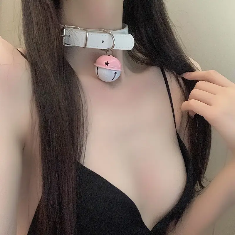 Black Leather Bell Collar for Couples