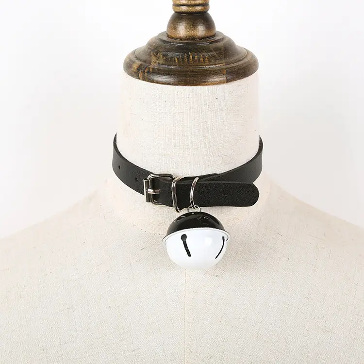 Black Leather Bell Collar for Couples