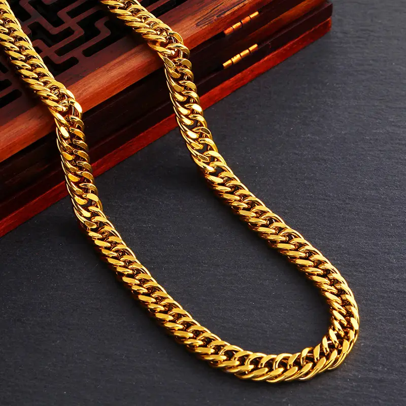 Men Gold Boss Chain Necklace Double Buckle Glossy