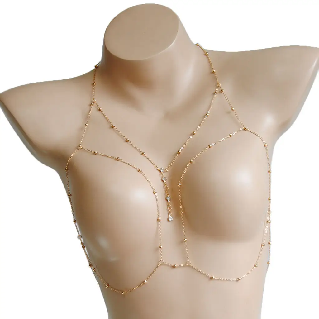 Golden Body Chain Necklace with Diamond Pendants for Women