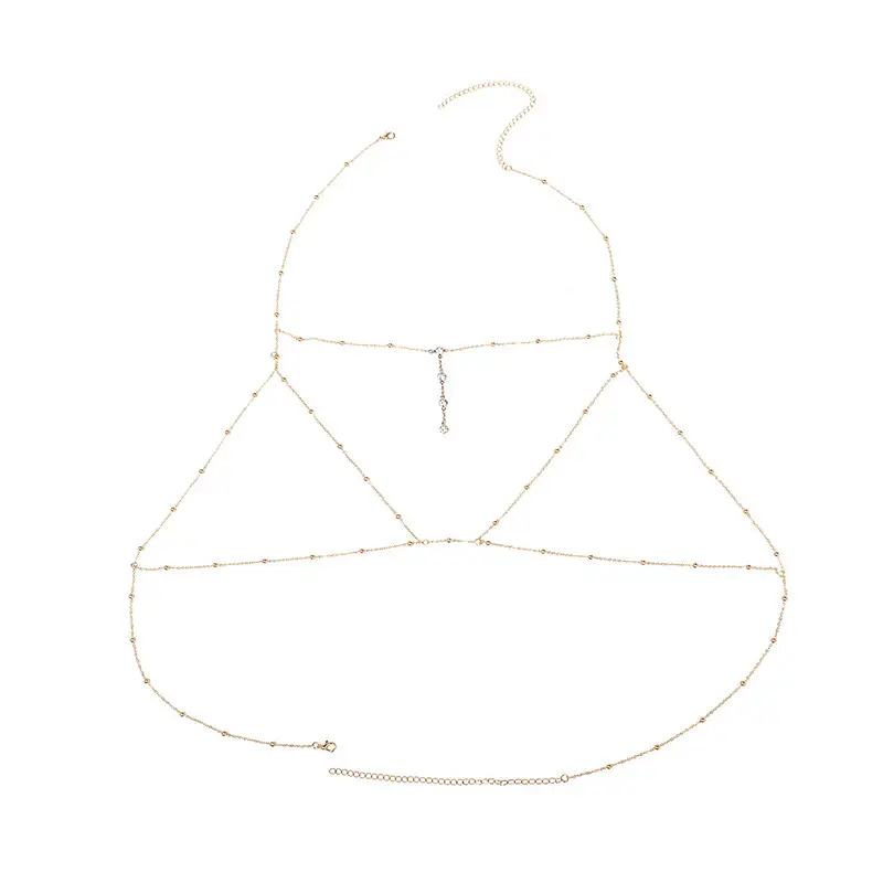 Golden Body Chain Necklace with Diamond Pendants for Women
