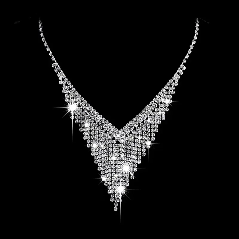 Silver Bridal Necklace & Earrings Set for Weddings