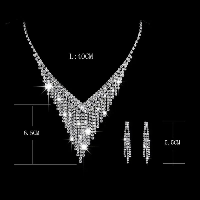 Silver Bridal Necklace & Earrings Set for Weddings
