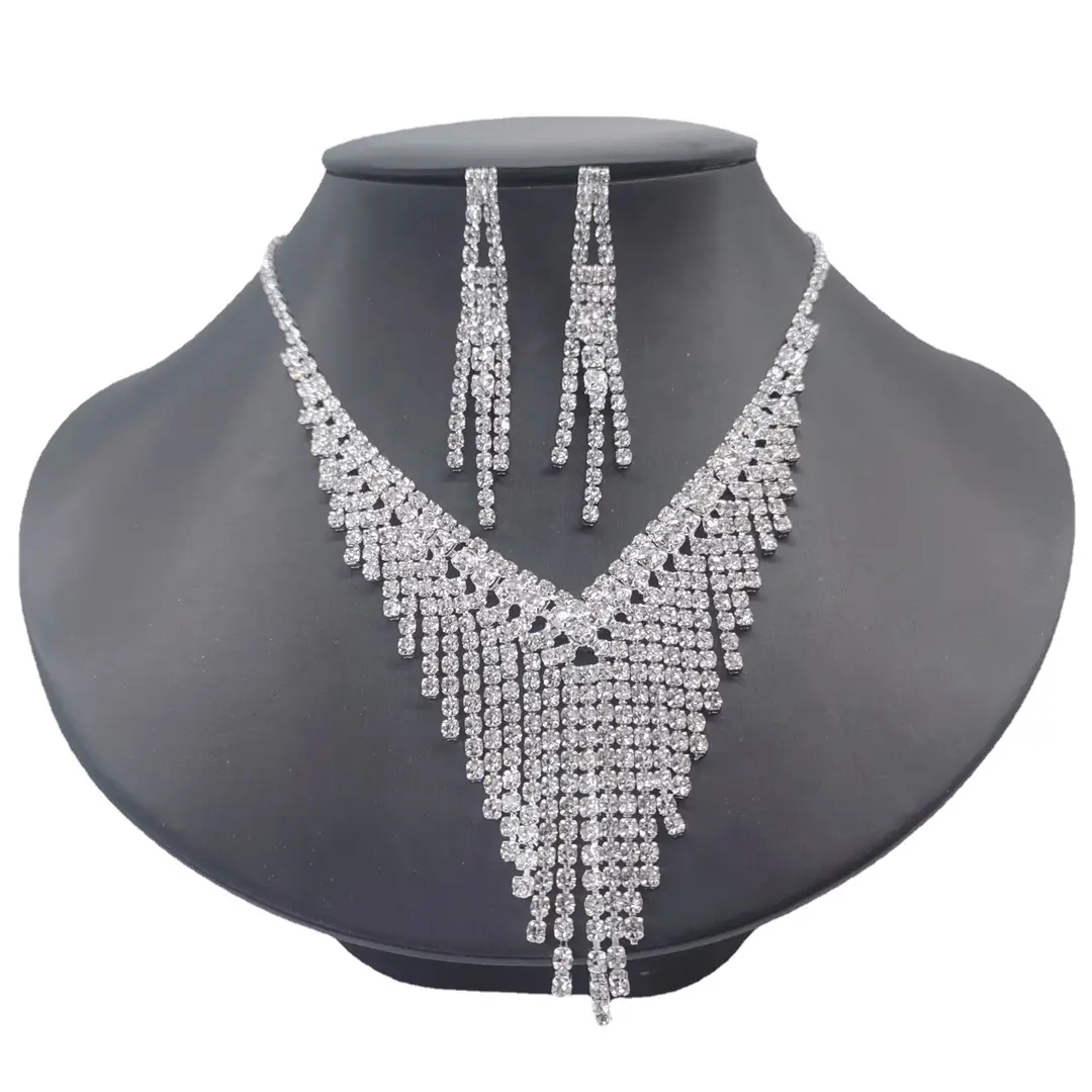 Silver Bridal Necklace & Earrings Set for Weddings