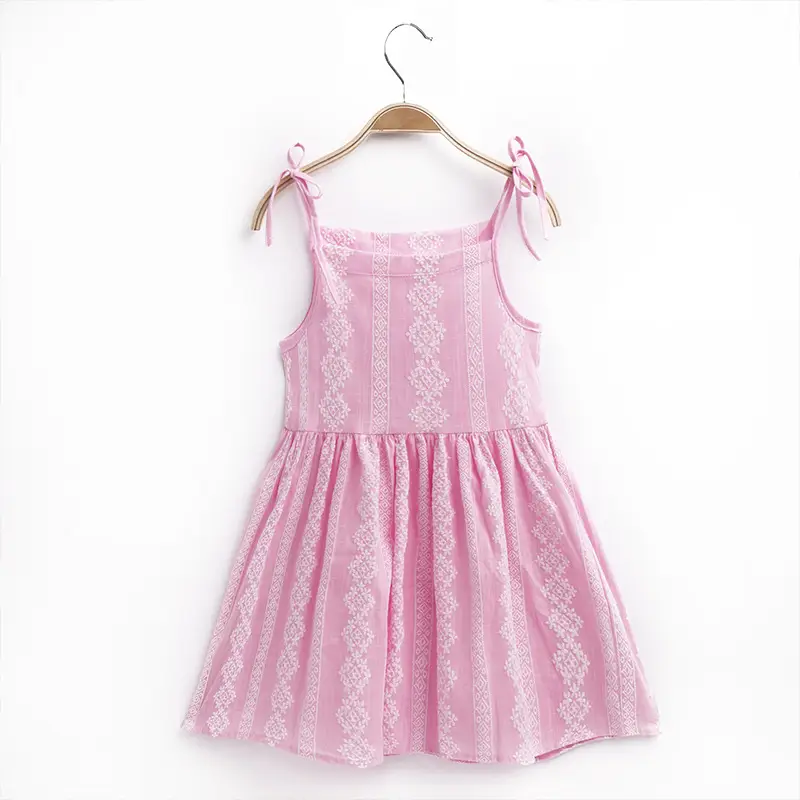 Pink Sleeveless Floral Dress for Girls with Tie Straps