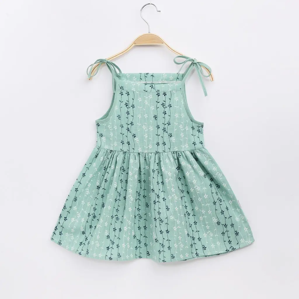 Pink Sleeveless Floral Dress for Girls with Tie Straps