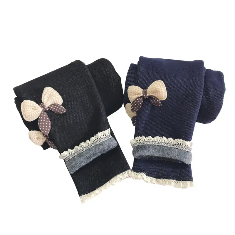 Fleece Lined Bow Leggings for Kids Warm Cozy Pants