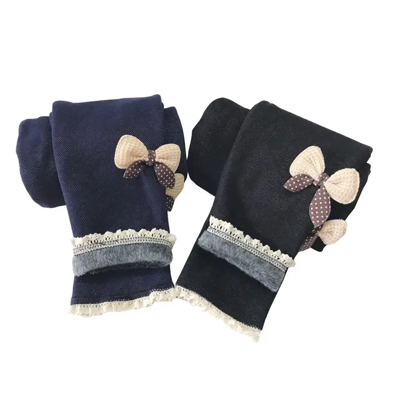 Fleece Lined Bow Leggings for Kids Warm Cozy Pants
