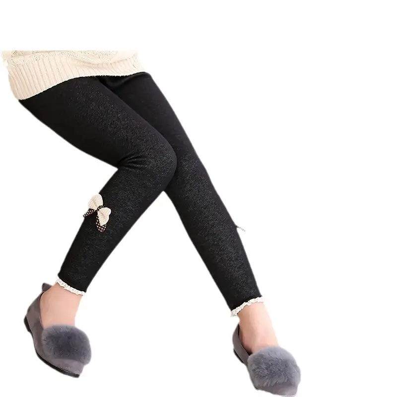 Fleece Lined Bow Leggings for Kids Warm Cozy Pants