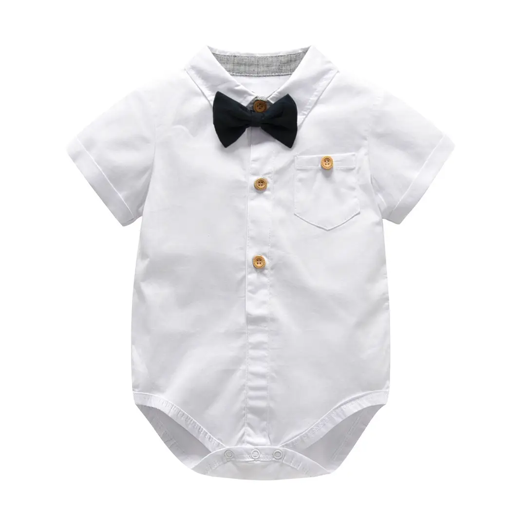 Kids White Cotton Suit with Bow Tie & Gray Shorts