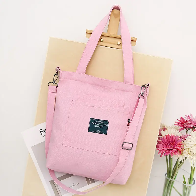 Yellow Canvas Shoulder Bag for Women with Detachable Strap