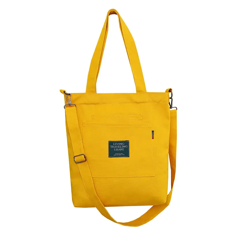 Yellow Canvas Shoulder Bag for Women with Detachable Strap