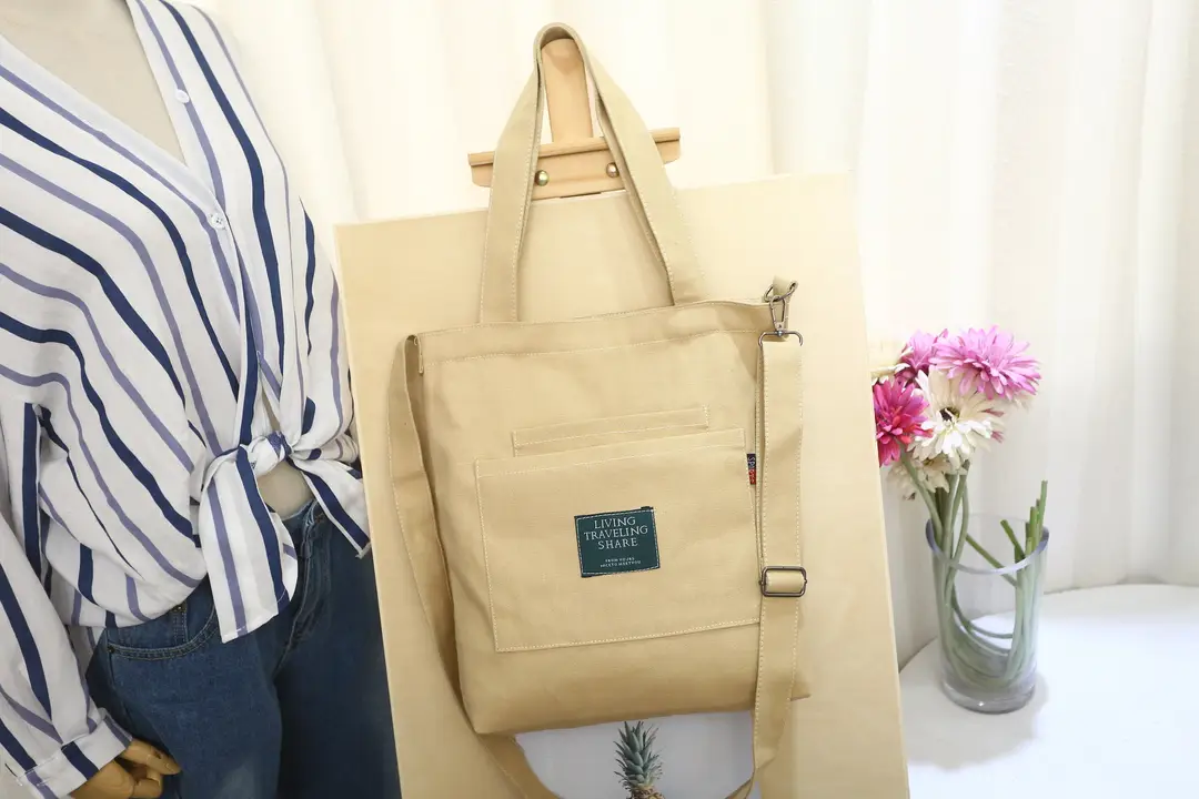 Yellow Canvas Shoulder Bag for Women with Detachable Strap