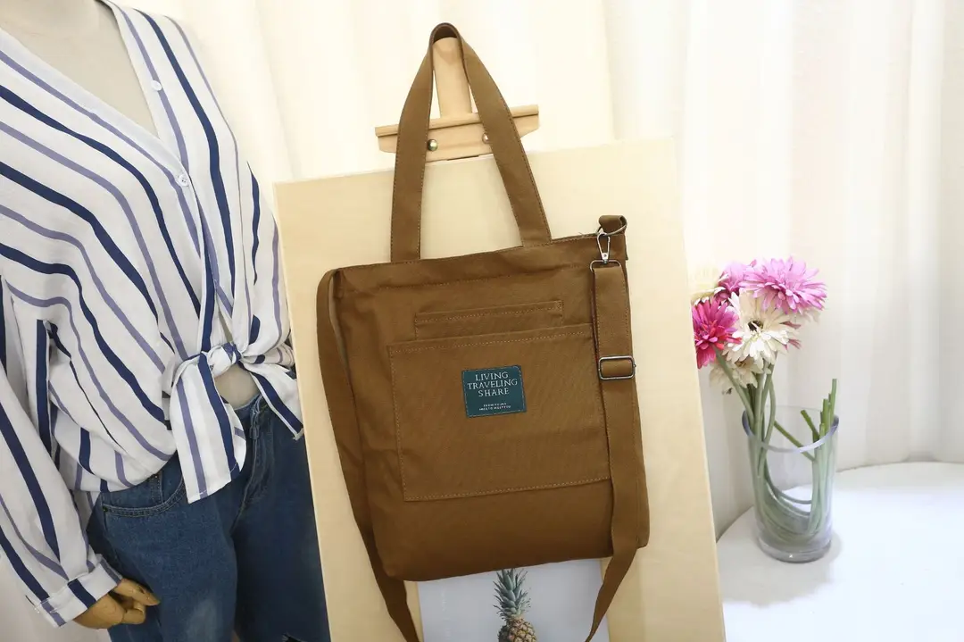 Yellow Canvas Shoulder Bag for Women with Detachable Strap
