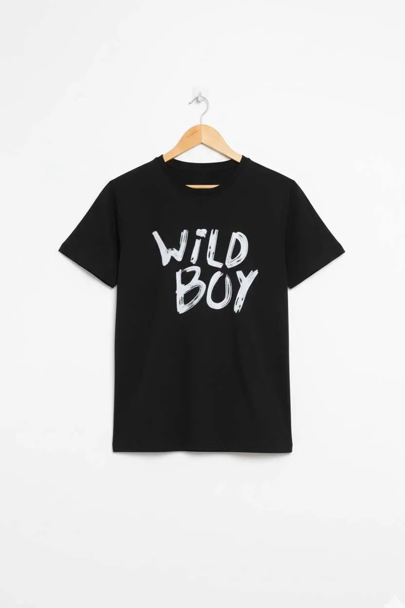 Men Black Wild Boy Printed Track Suit 2 Pcs
