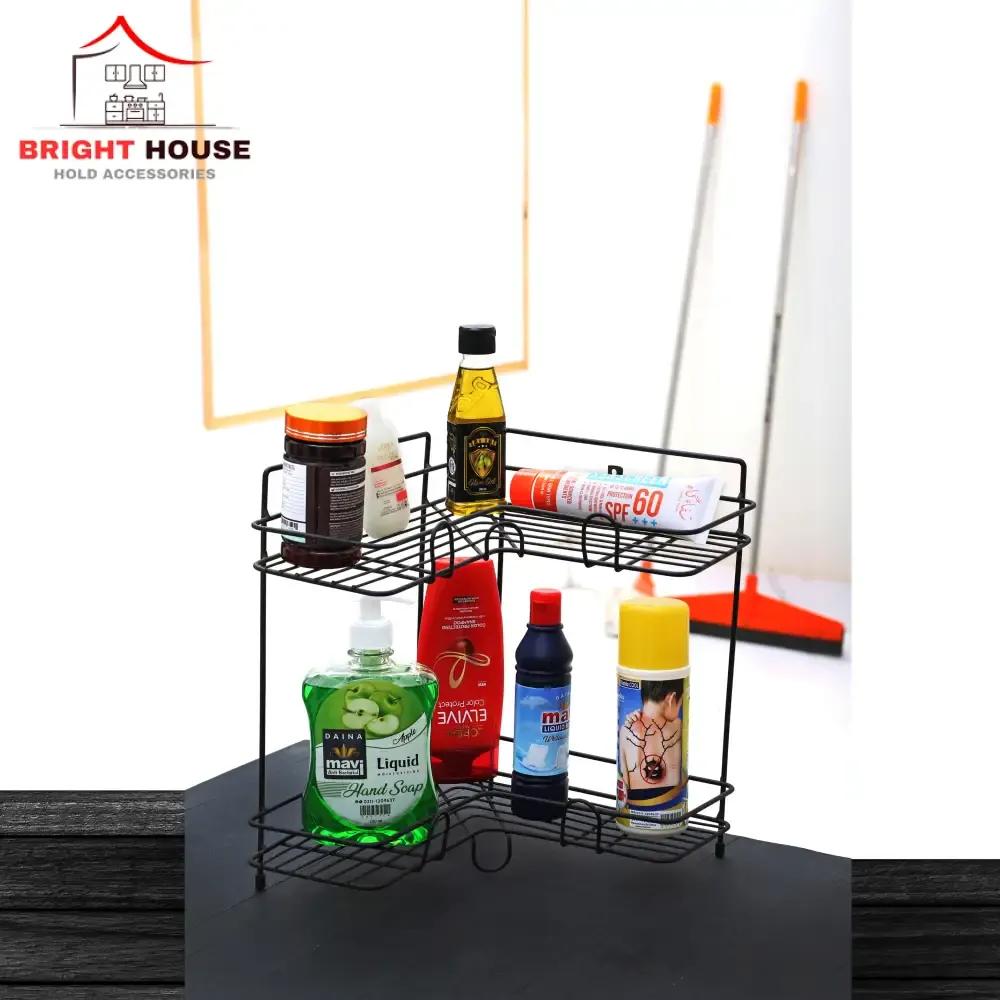 Black Metal Spice Rack Two-Tier Corner Kitchen Storage