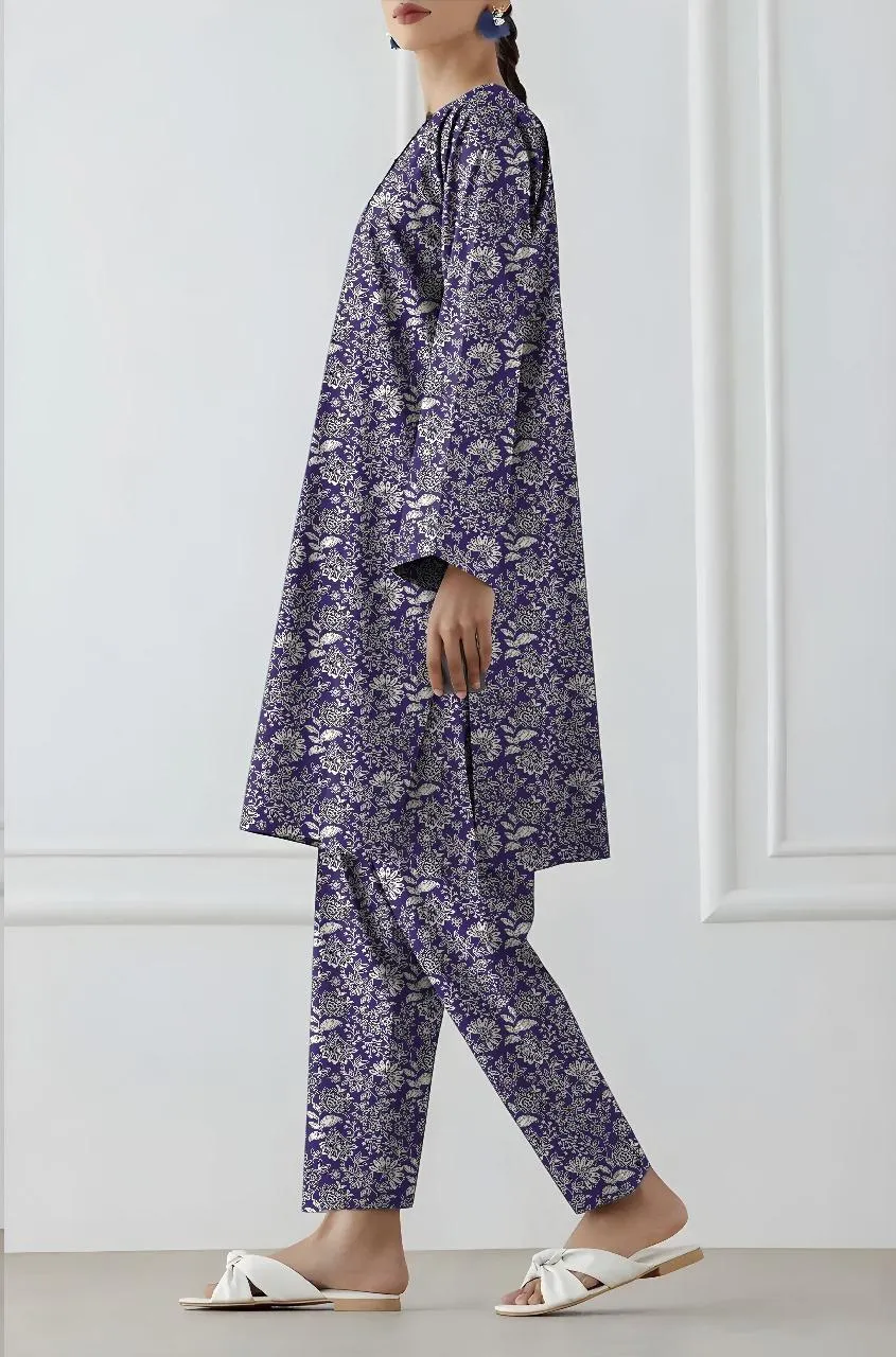 Purple Floral Khaddar 2-Piece Suit for Women