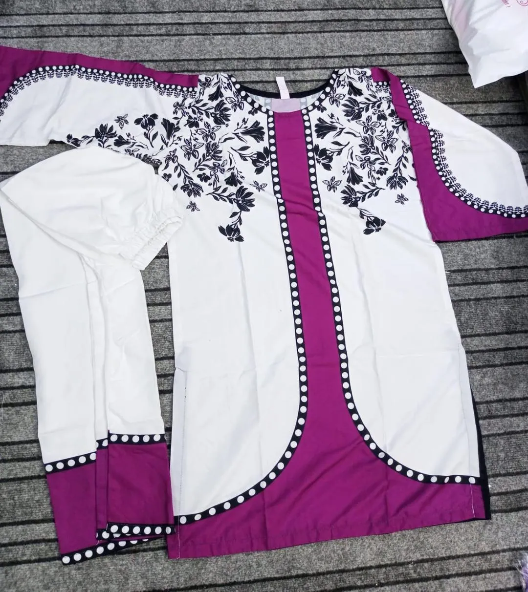 Pakistani Embroidered Kurta Set White Maroon