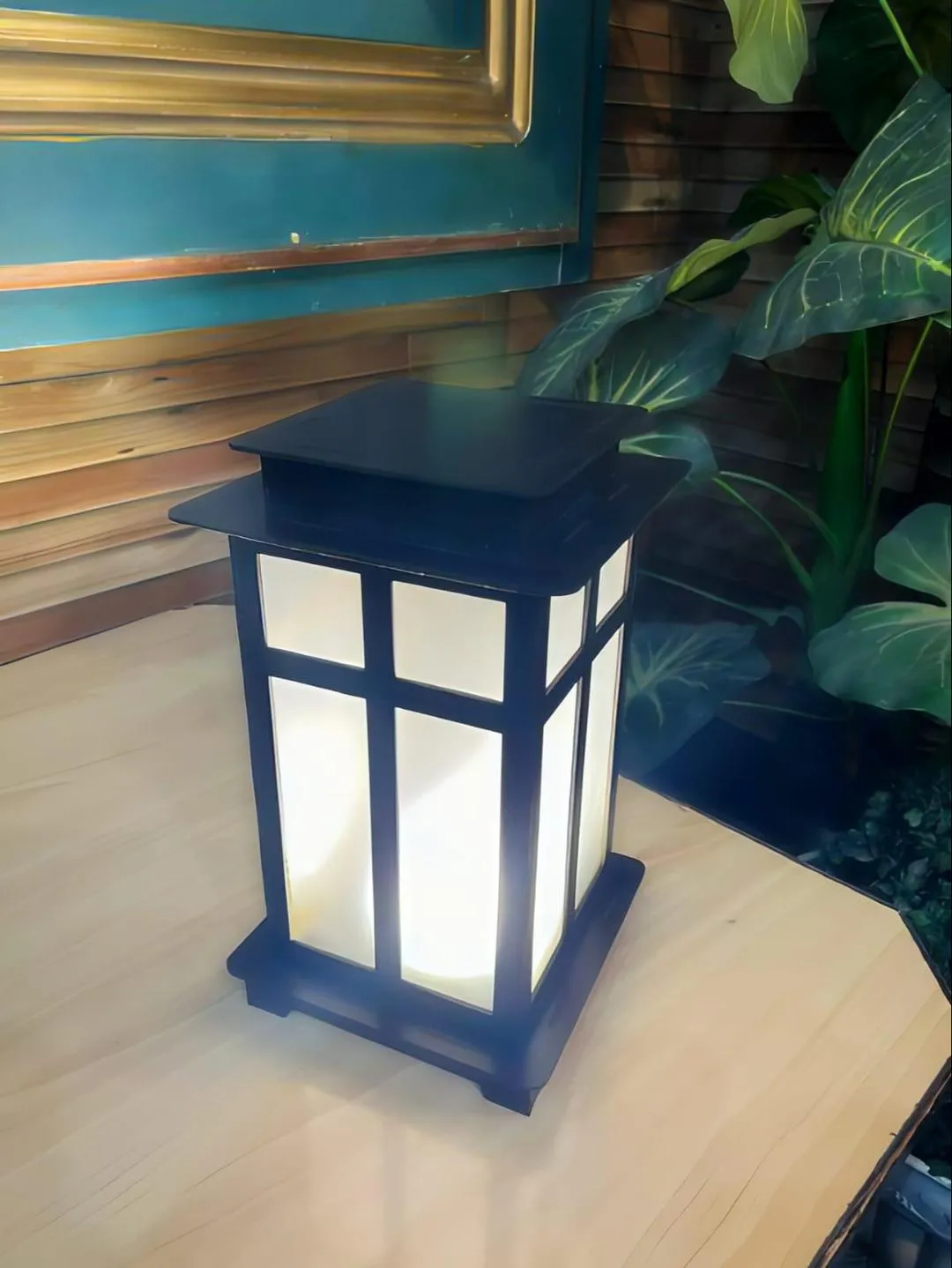Wooden Solar Lamp with Warm Golden Glow