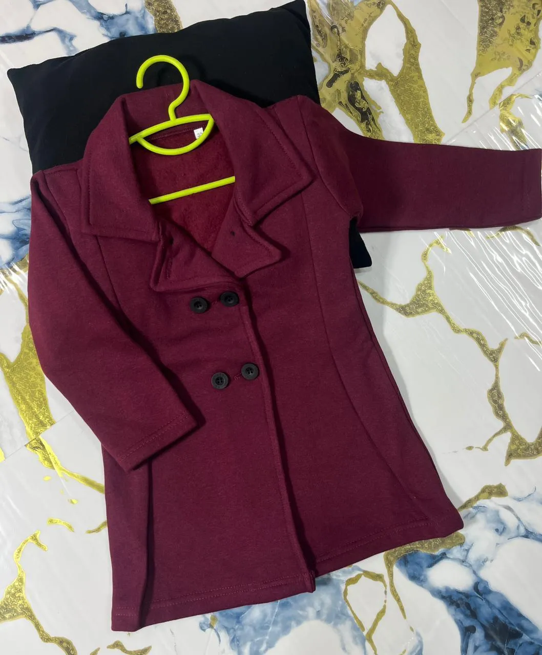 Maroon Fleece Jacket for Girls 7-12 Years Warm Button Up