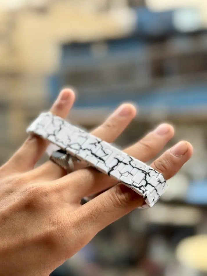 Men's Carbon Fiber Tiger Watch White Marble Design