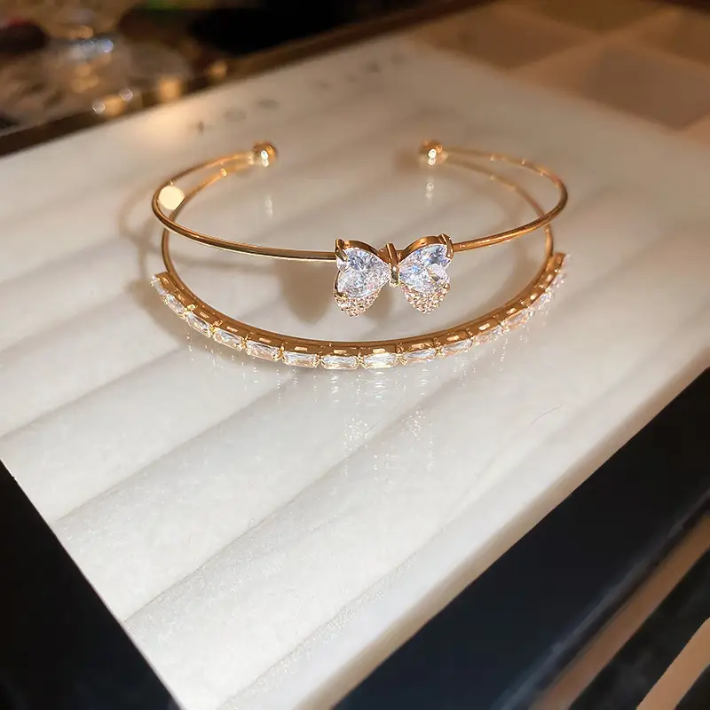 Rose Gold Zircon Bracelets Set for Women
