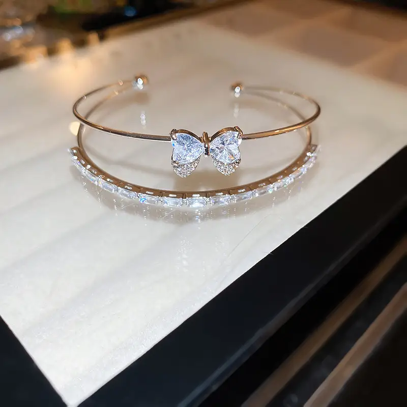 Rose Gold Zircon Bracelets Set for Women
