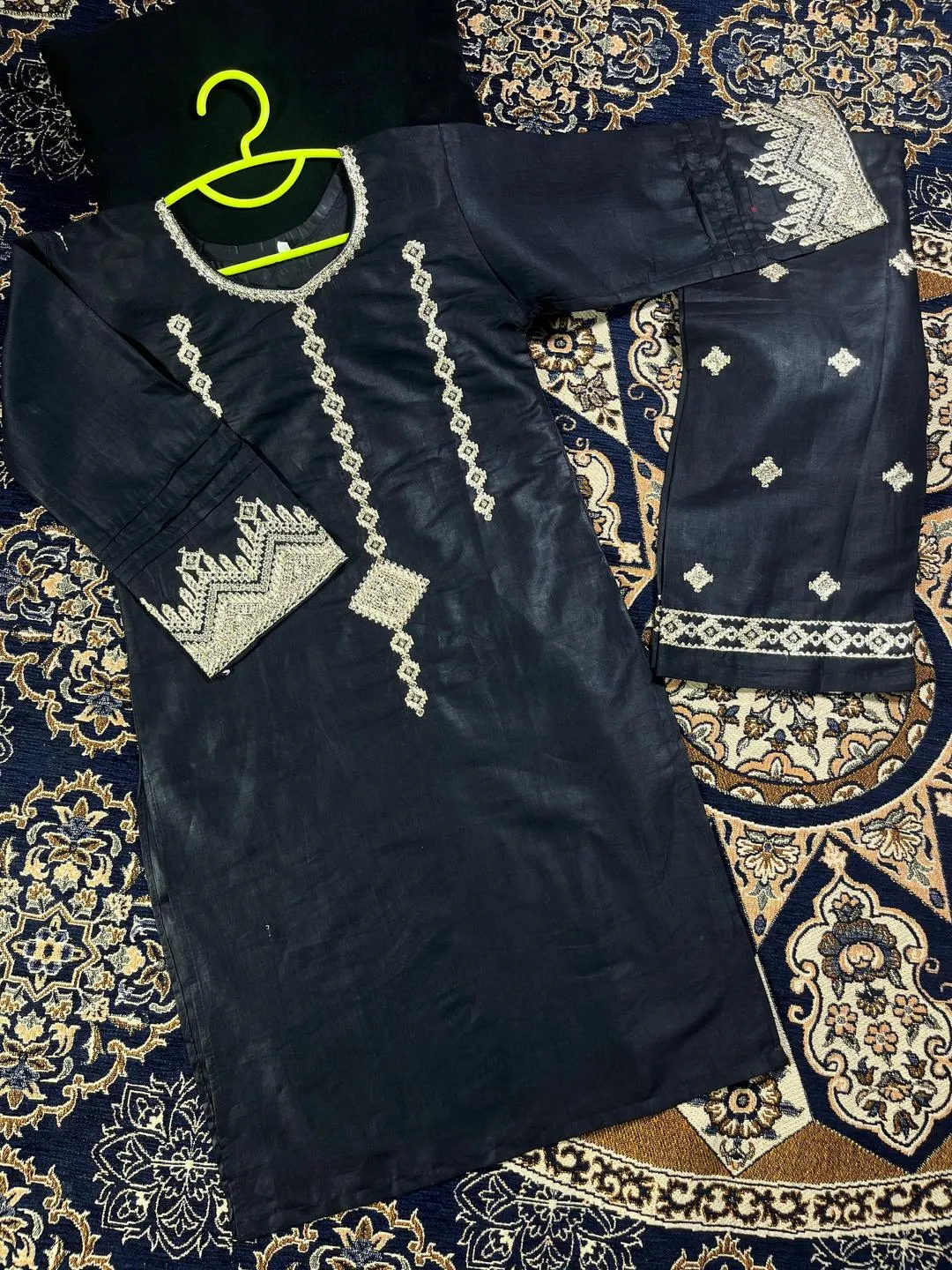 Black Kurta Shalwar Suit for Girls 1-12 Years Cotton