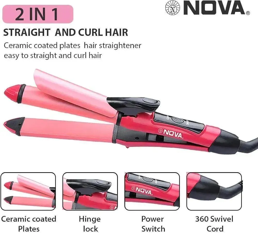 Nova 2 in 1 Hair Straightener Pink Black ABS
