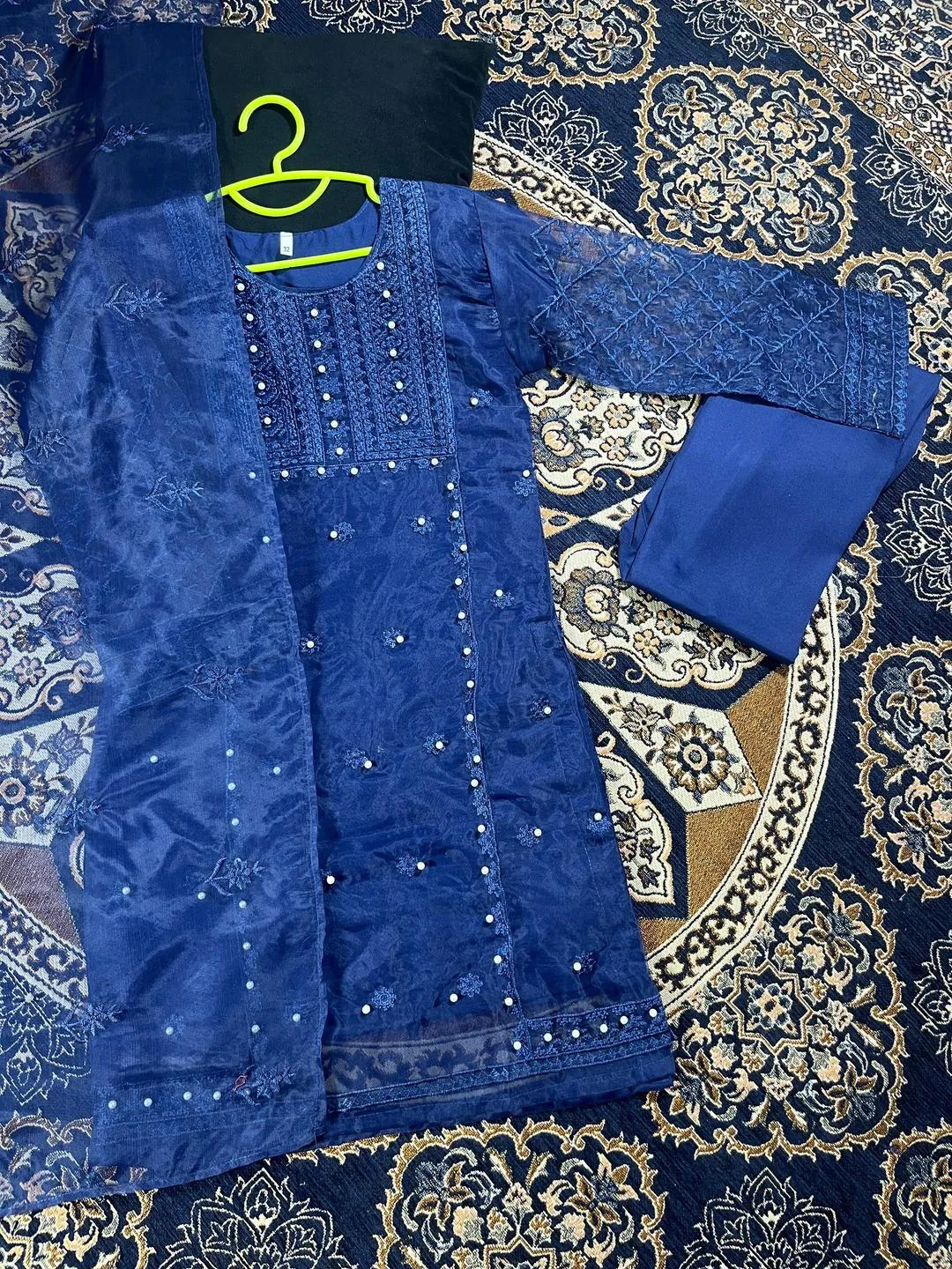 Blue Embroidered 3-Piece Suit for Girls 5-12 Years