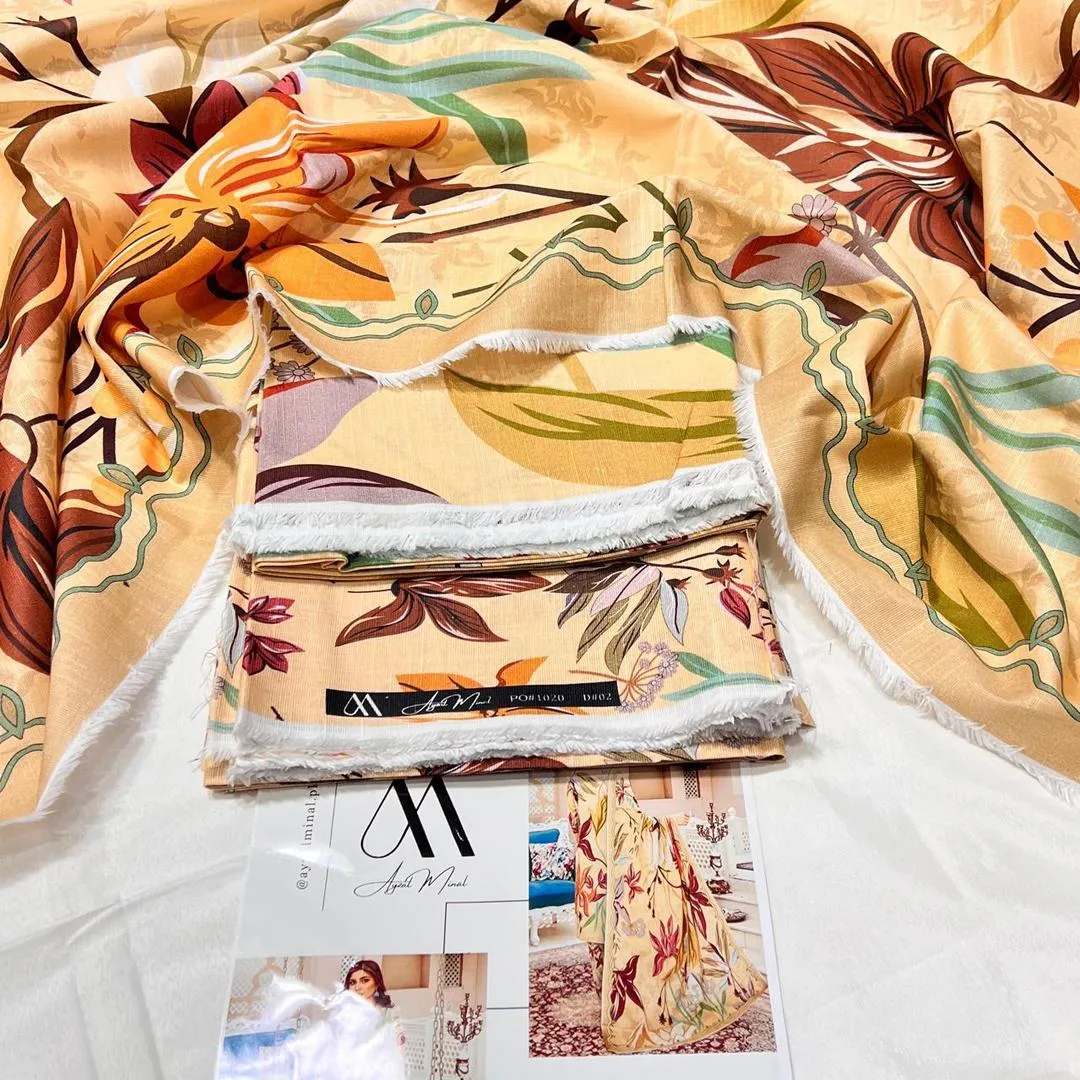 3 Piece Printed Khaddar Suit Peach for Women