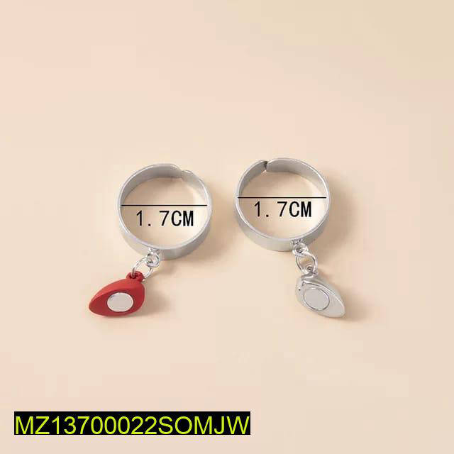Magnetic Heart Couple Rings Silver Plated Adjustable Set