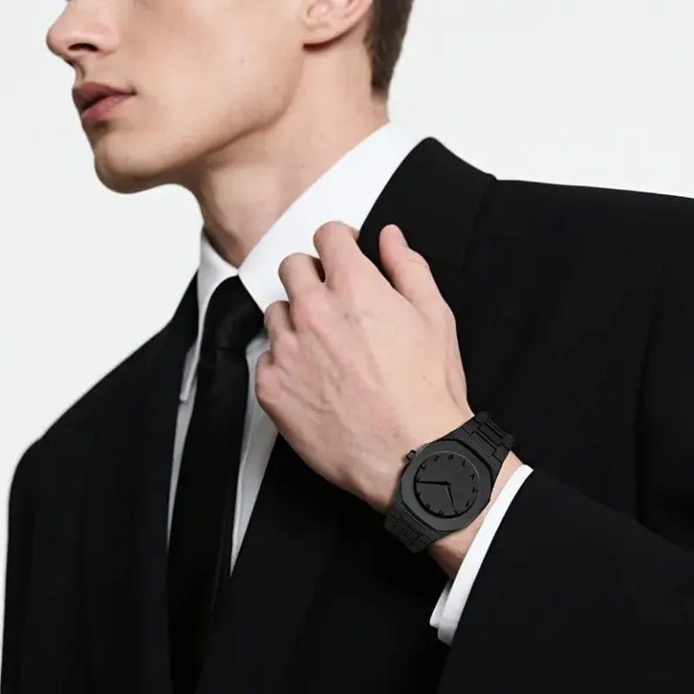 Men Carbon Fiber Black Arabic Aura Watch With Gift Box