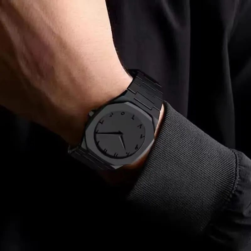 Men Carbon Fiber Black Arabic Aura Watch With Gift Box