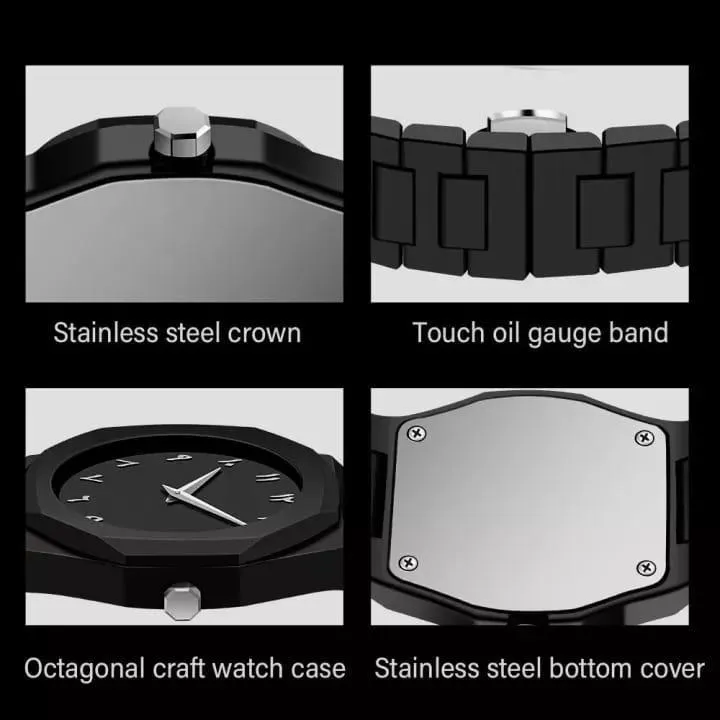 Men Carbon Fiber Black Arabic Aura Watch With Gift Box