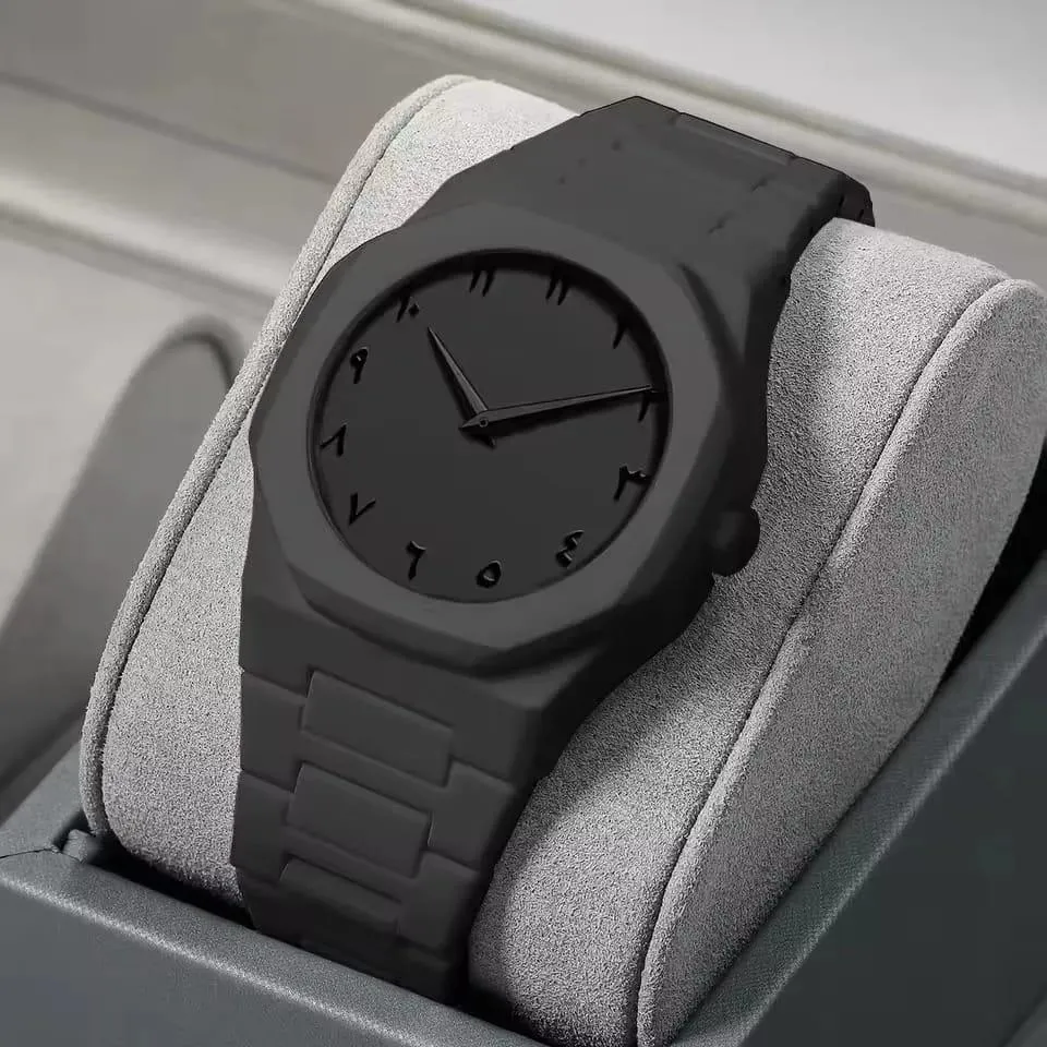 Men Carbon Fiber Black Arabic Aura Watch With Gift Box
