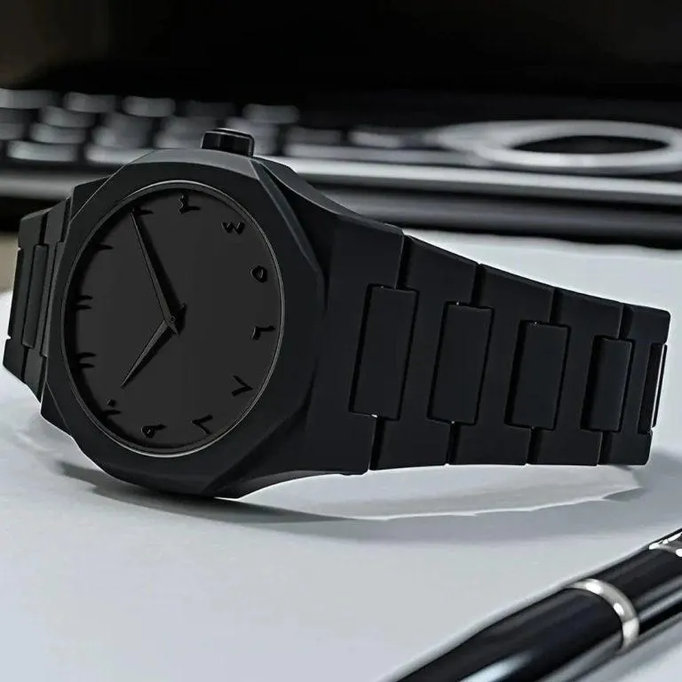 Men Carbon Fiber Black Arabic Aura Watch With Gift Box