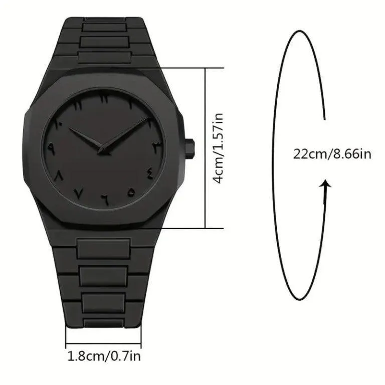 Men Carbon Fiber Black Arabic Aura Watch With Gift Box