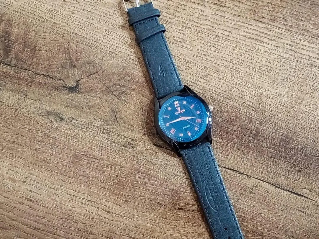 Men's Black PU Leather Strap Watch with Box