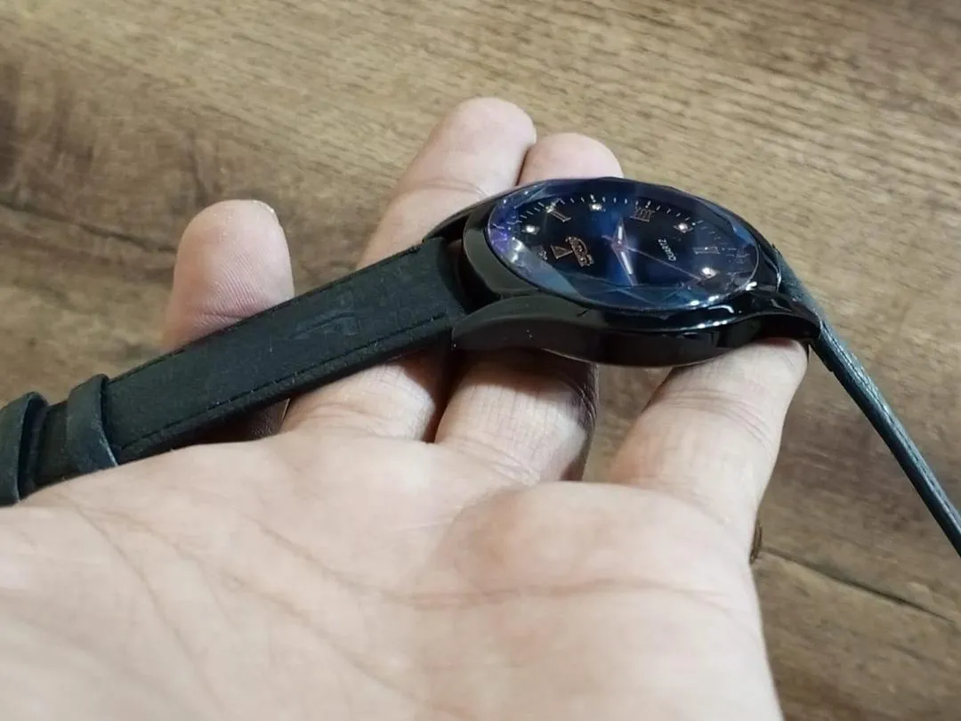 Men's Black PU Leather Strap Watch with Box
