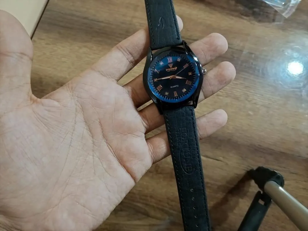 Men's Black PU Leather Strap Watch with Box