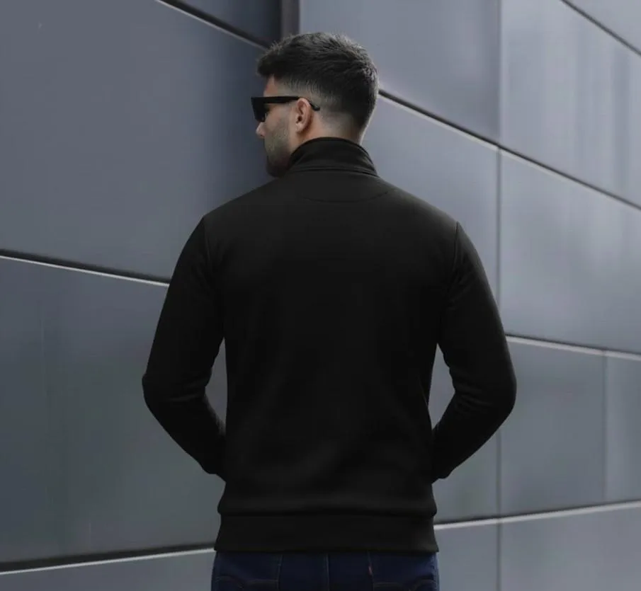 Men's Black Fleece Jacket with Ban Collar Winter Wear