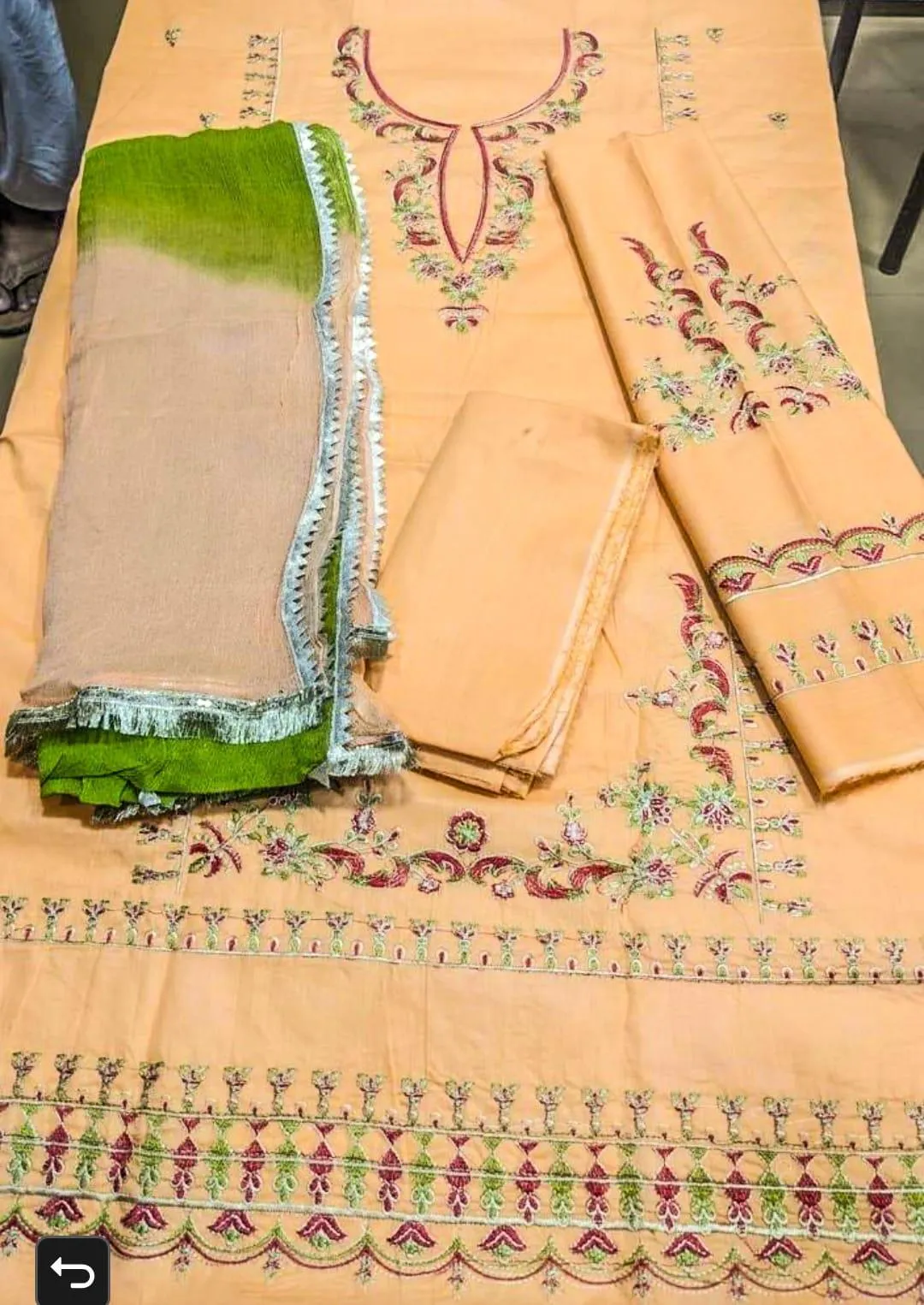 Pakistani Women 3-Piece Embroidered Lawn Suit Peach