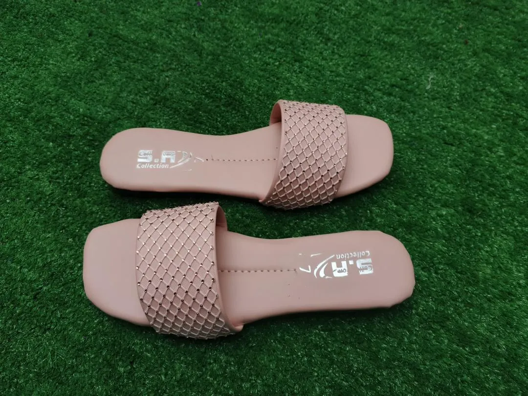 Women Synthetic Leather Rhinestone Flats Pink Size 6-10